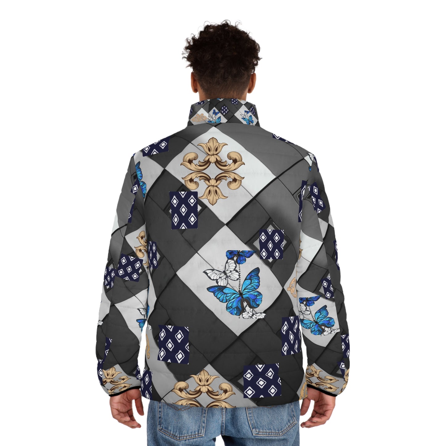 Butterfly Puffer Jacket, Men's Winter Coat, Stylish Outerwear, Unique Butterfly Design, Fashionable Jacket for Men