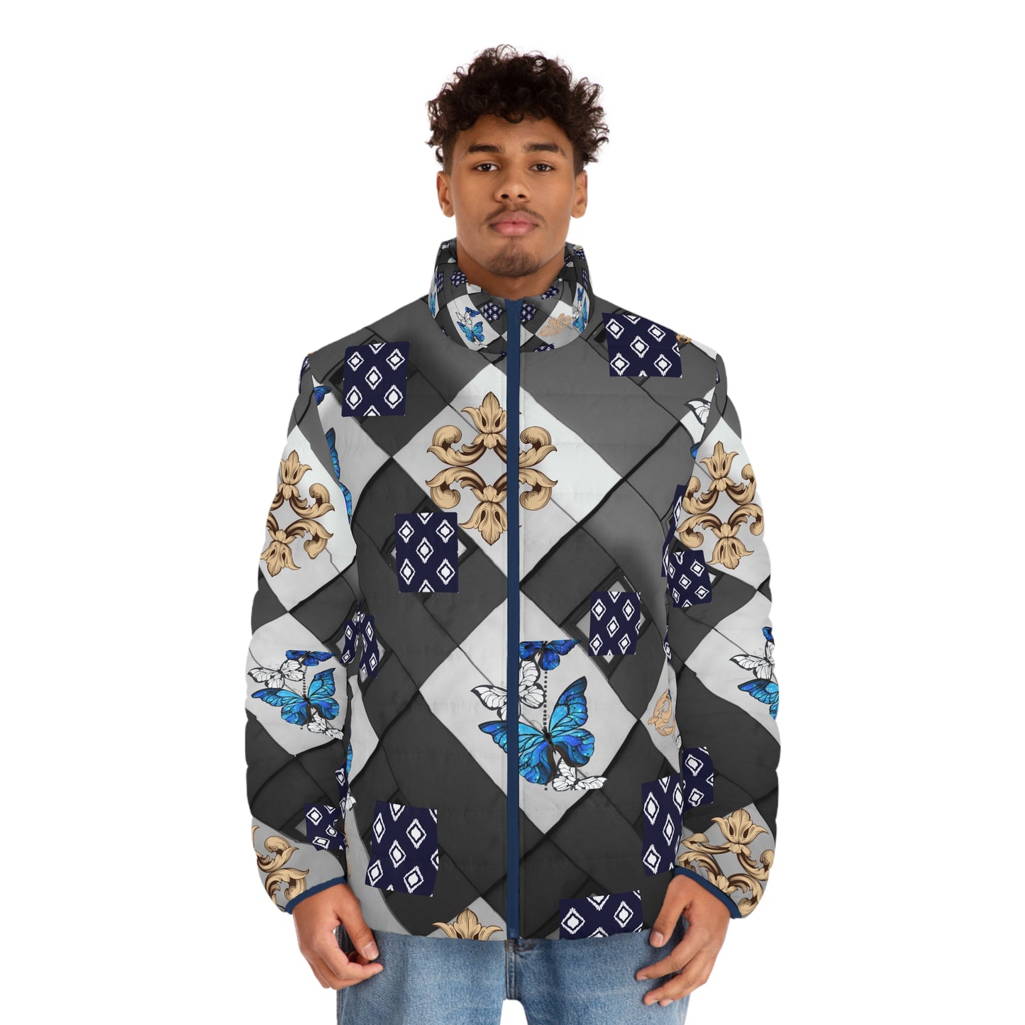 Butterfly Puffer Jacket, Men's Winter Coat, Stylish Outerwear, Unique Butterfly Design, Fashionable Jacket for Men