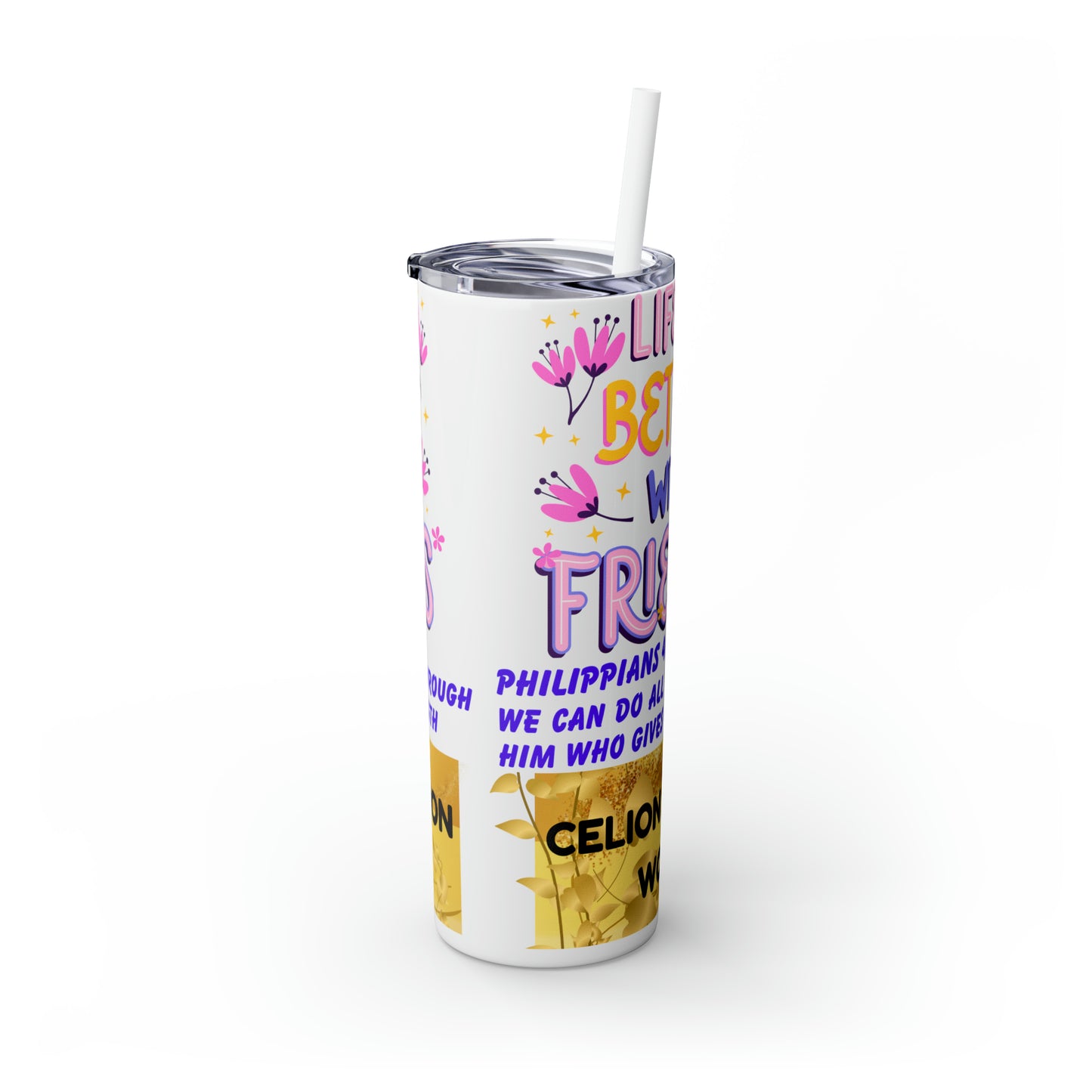 Celion Fashion World's Skinny Tumbler with Straw, 20oz.