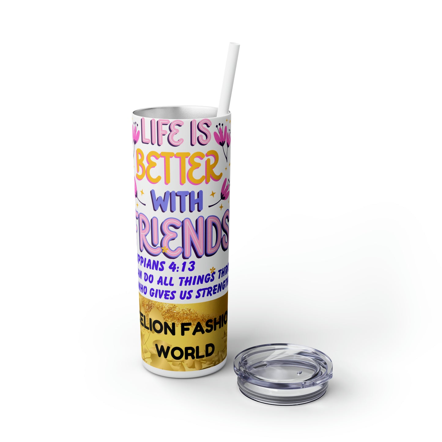 Celion Fashion World's Skinny Tumbler with Straw, 20oz.
