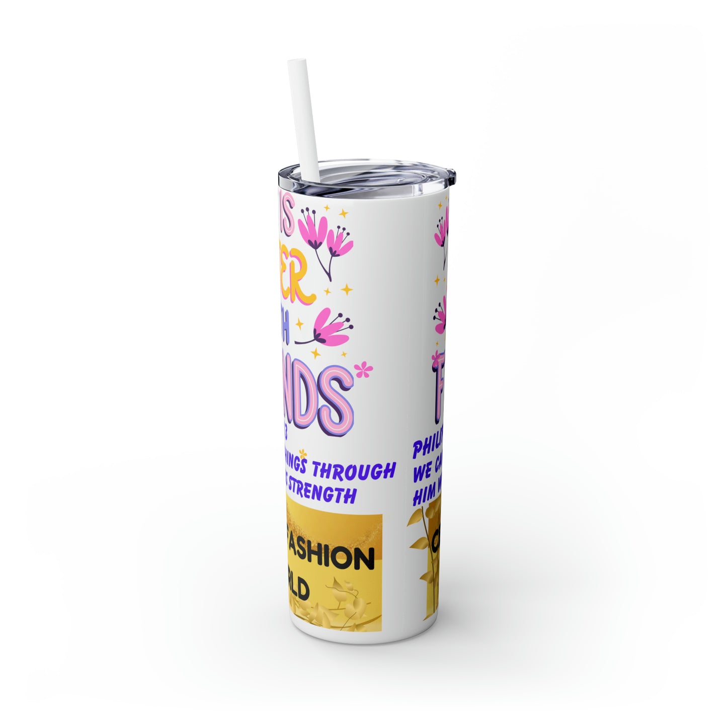 Celion Fashion World's Skinny Tumbler with Straw, 20oz.