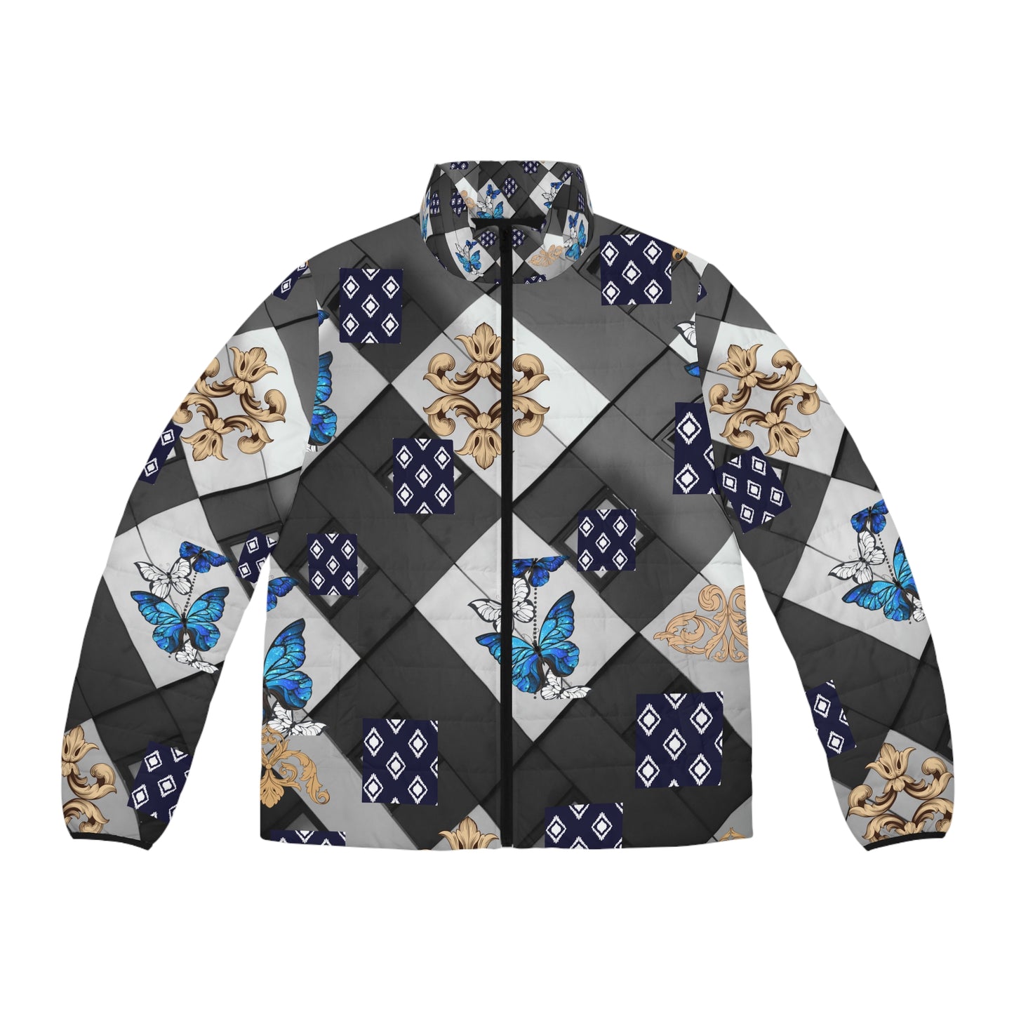 Butterfly Puffer Jacket, Men's Winter Coat, Stylish Outerwear, Unique Butterfly Design, Fashionable Jacket for Men