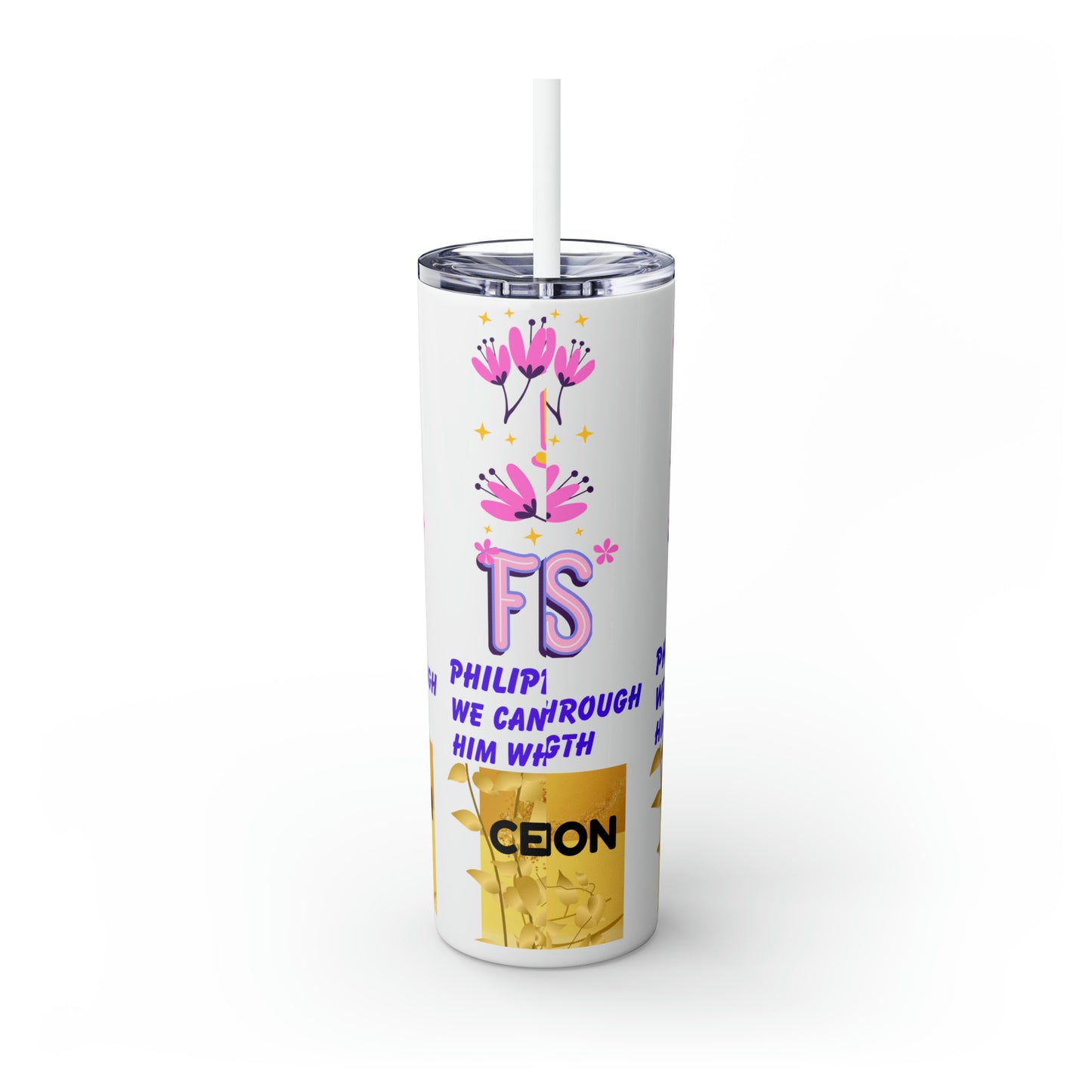 Celion Fashion World's Skinny Tumbler with Straw, 20oz.