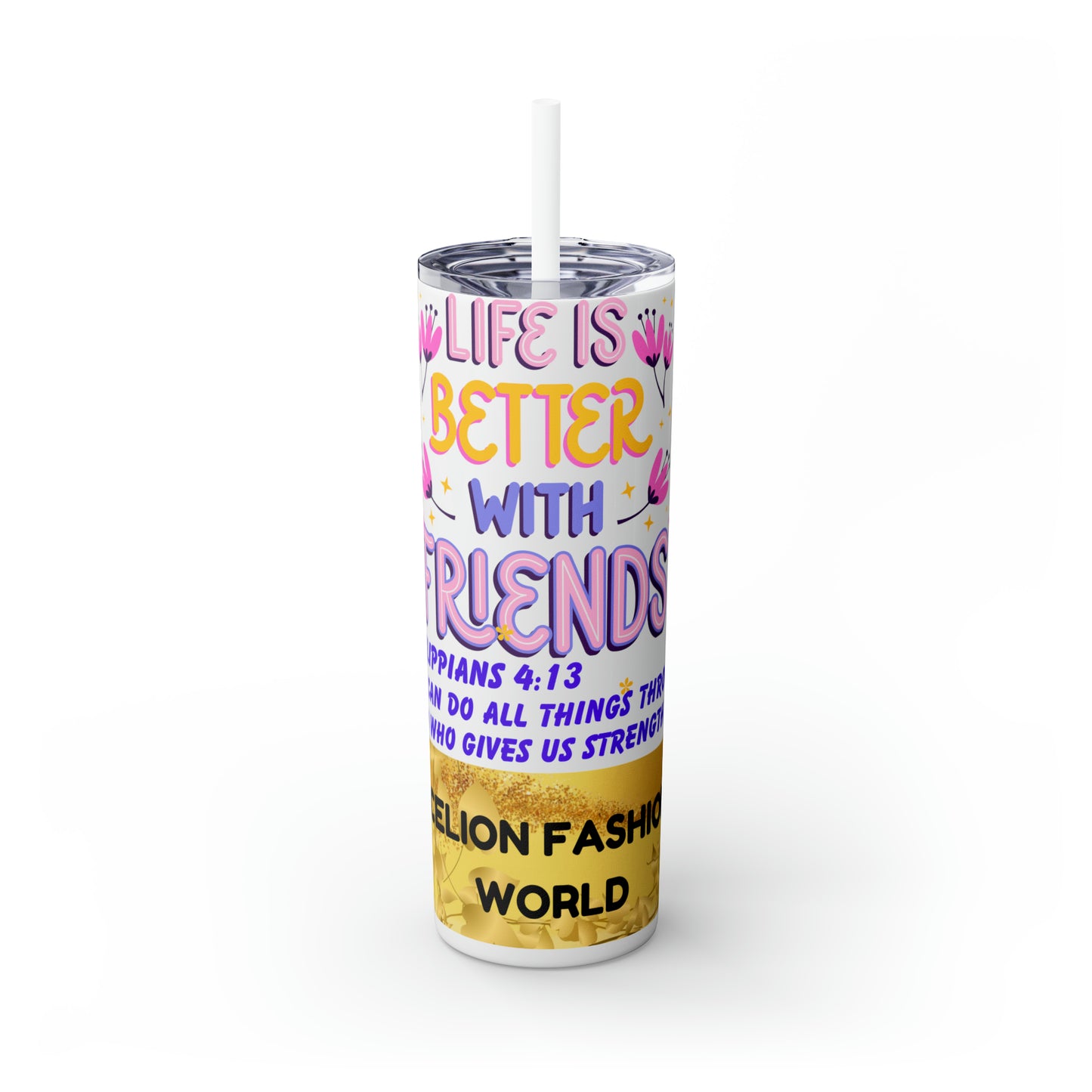 Celion Fashion World's Skinny Tumbler with Straw, 20oz.